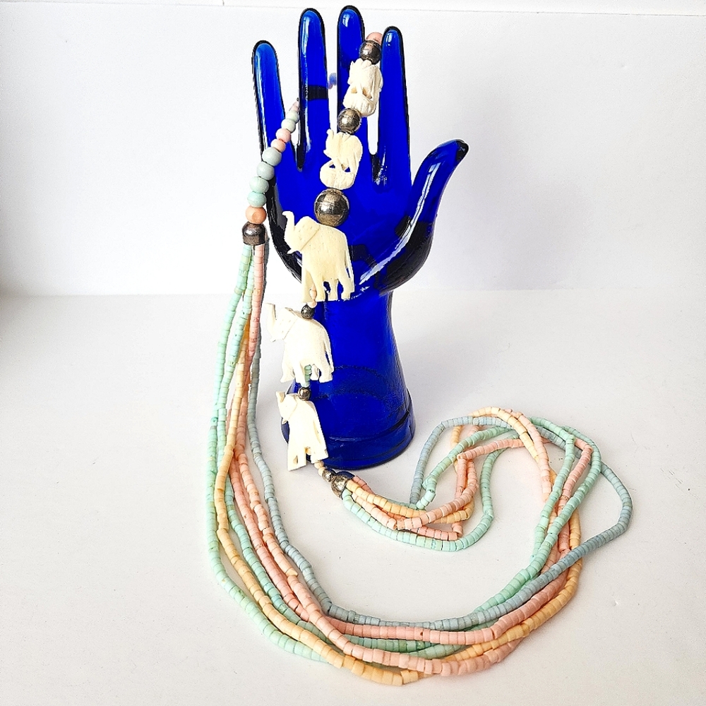 Pastel Heishi Elephant Necklace